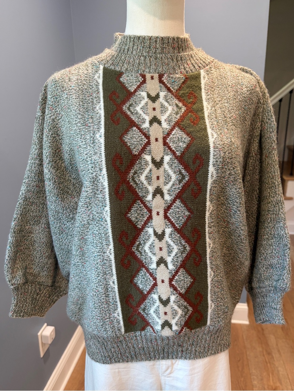 Vintage Bay Point Threads Wool Blend Southwestern Geometric Sweater Large